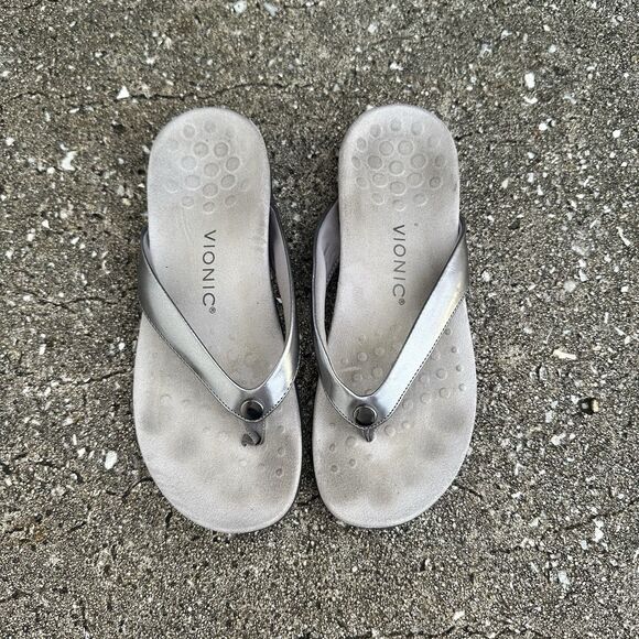 Vionic Tide Davina Thong Sandals Womens 8.5 Silver Gray Flip Flop Slip Ons - Picture 4 of 8